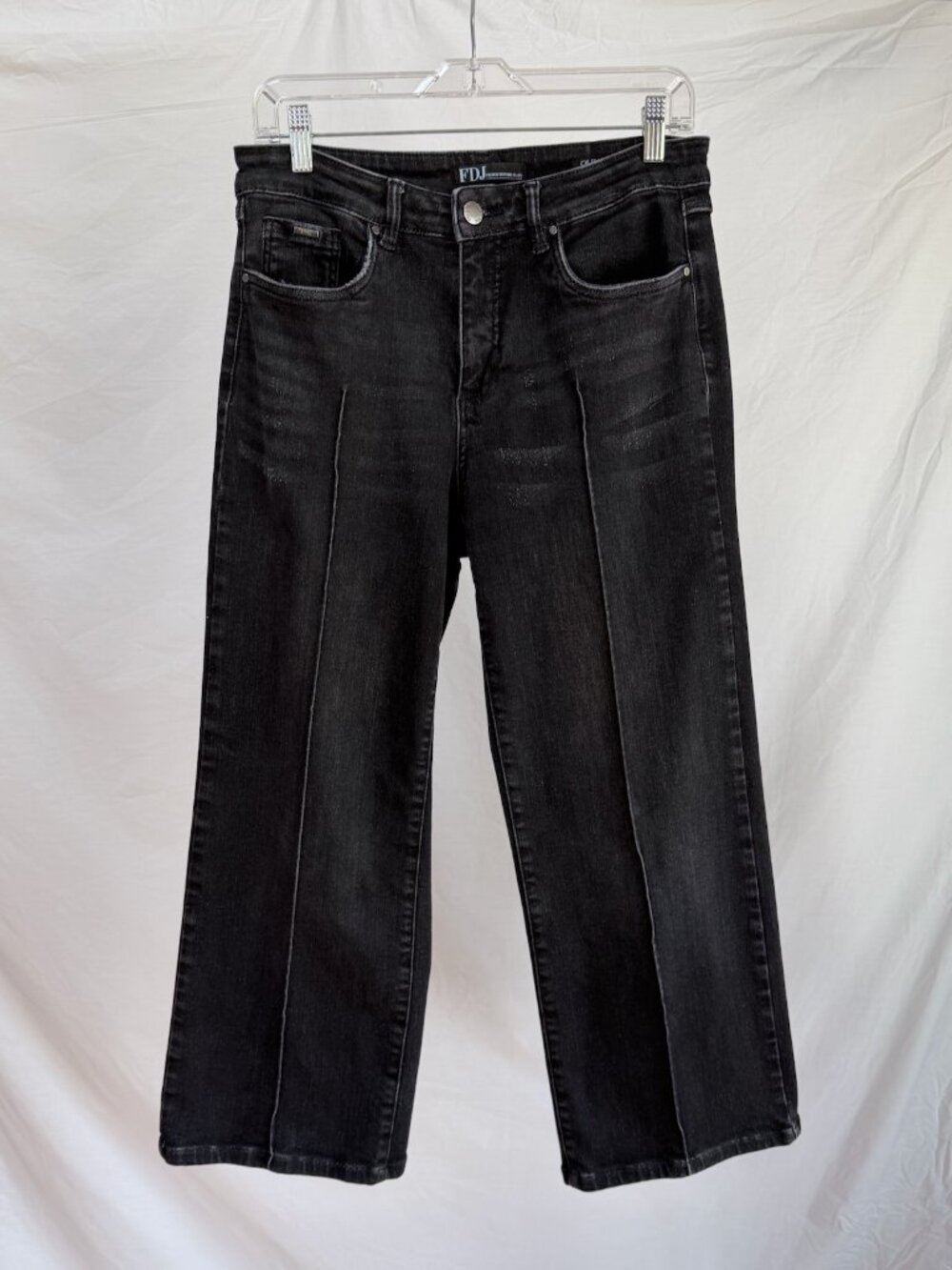 FDJ Black Wide Leg Olivia Denim Jeans with Vertical Leg Seam Size 10
